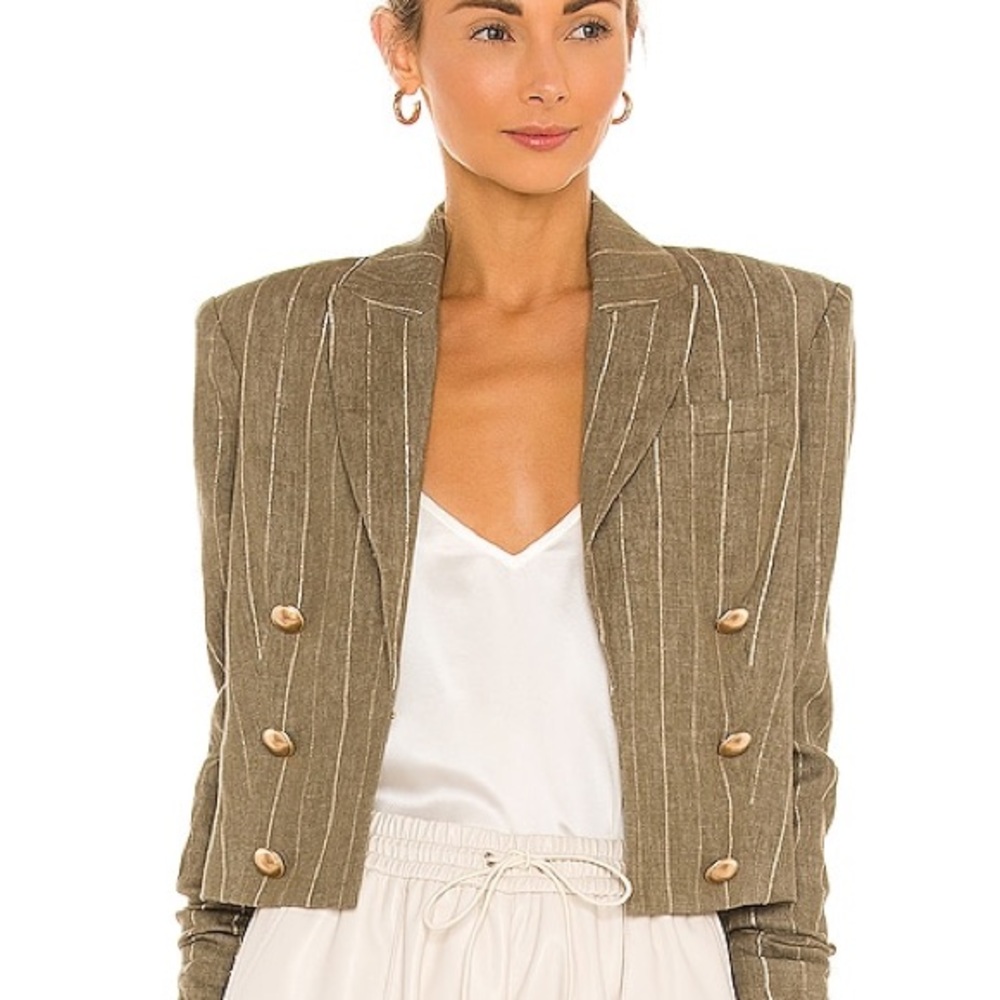 L'Agence Inez Linen Blend Cropped Blazer